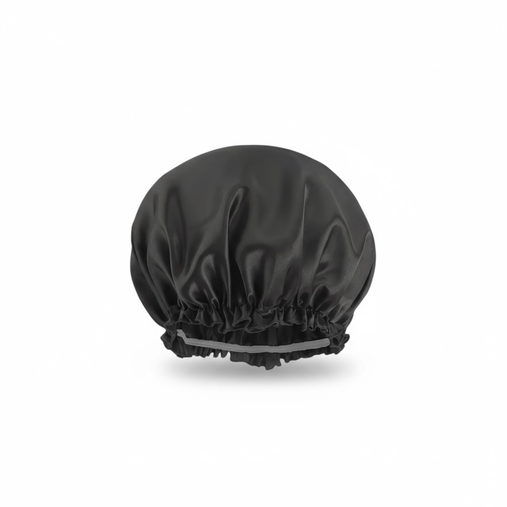 Bonnet satin noir Jalia Cosmetics pour protéger les cheveux bouclés pendant le sommeil